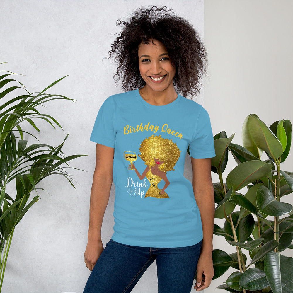 Leo Personalized Birthday Queen Drink Up Short-Sleeve Women's T-Shirt